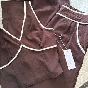 Brown Loungewear Set with White Trim
